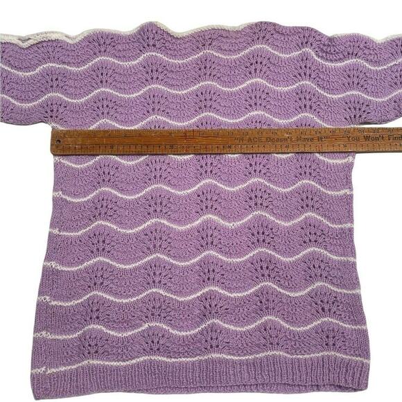 Womens M L Hand Knit Handmade Purple Short Sleeve Sweater Grannycore Cottage - Picture 9 of 12